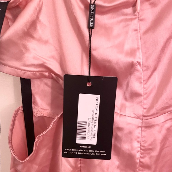 PrettyLittleThing: Rose Satin Cut Out Side Bodycon Dress - Picture 8 of 8